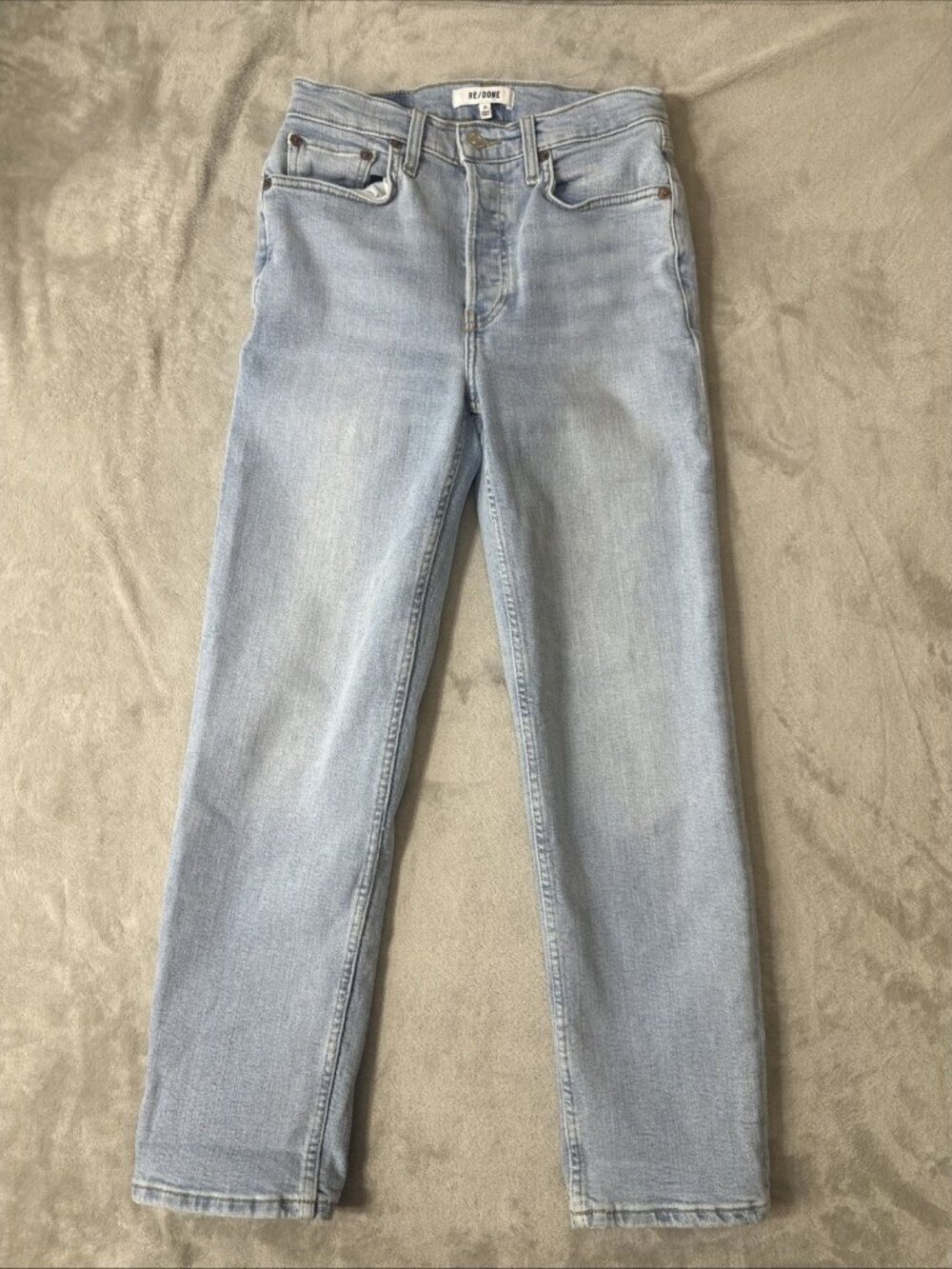 Re/Done 70s Stove Pipe Jeans Size 25x27 Button Fly Light Wash Straight Leg
